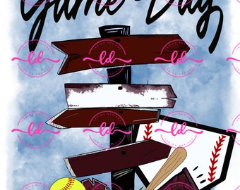 Spieltag Richtung Maroon Burgandy Zeichen PNG digitaler Download Heckklappe Softball Megaphon Pom Pom Tor