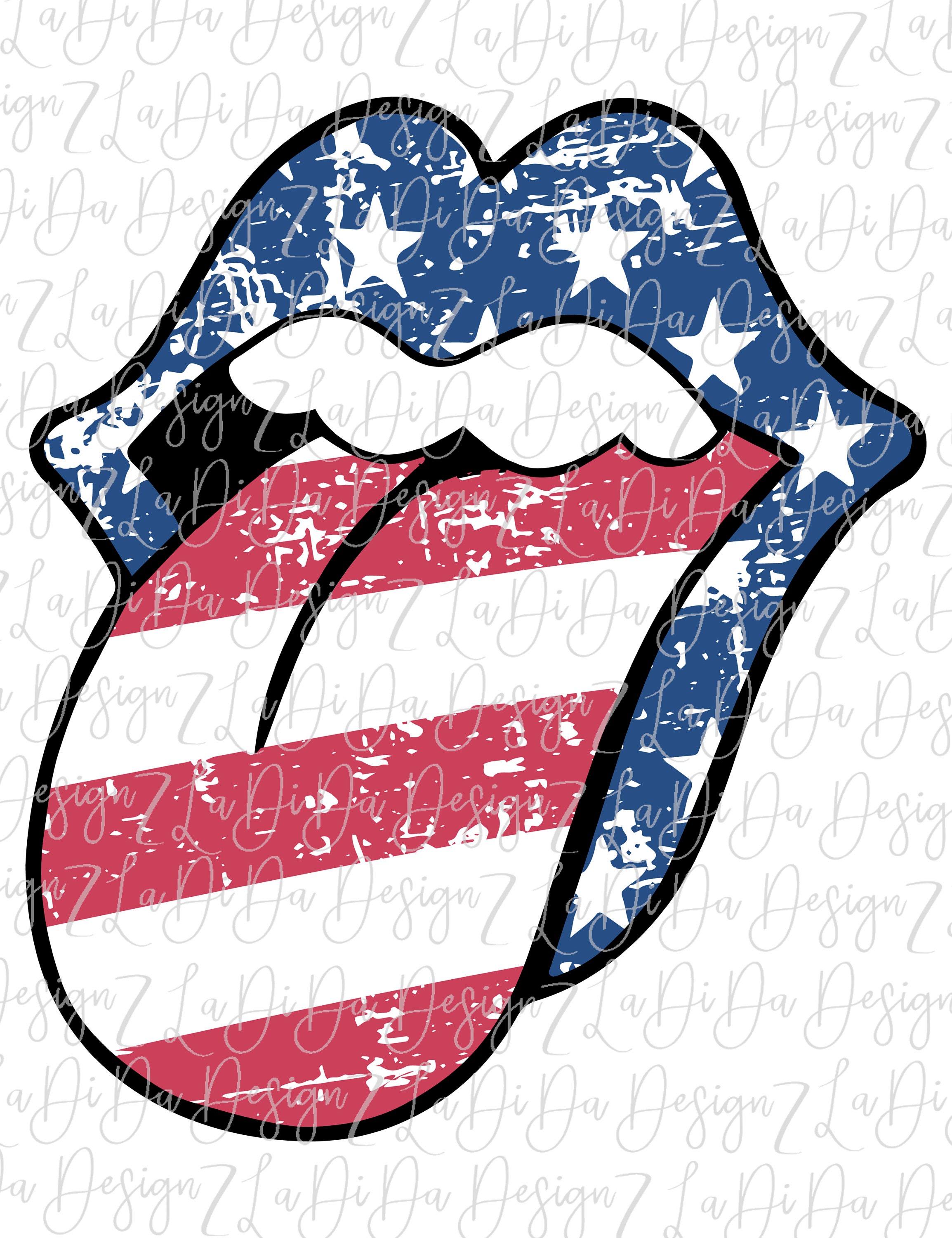 Patriotic Sublimation Transfer Red Lips Ready to Press White Blue
