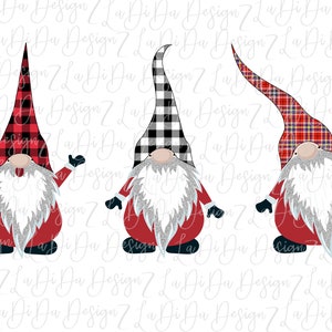 Christmas Plaid Gnomes DIGITAL DOWNLOAD - PNG Buffalo Plaid Black White Plaid Christmas Plaid Silver Glitter Beards