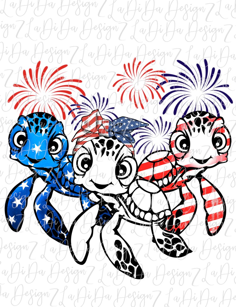 Download 4th of July Patriotic Turtles SUBLIMATION Transfers Stars ...