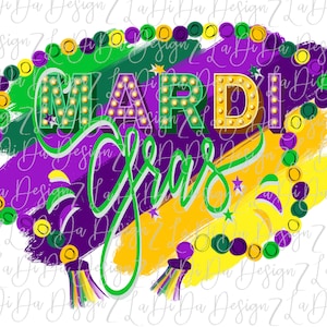 Colorful Mardi Gras Beads Marquee Lights Purples, Gold, Yellow, Greens on Strokes Background Hand Drawn  PNG DIGITAL DOWNLOAD