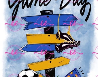 Spieltag Blau Gold Wegweiser PNG Digital Download Heckklappe Fußball Megaphon Pom Pom Tor