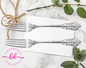 Your Fork My Fork Forks | Laser Engraved | Anniversary Wedding | Housewarming | Gift for Couple | Set with Gift Box | Silver | Custom