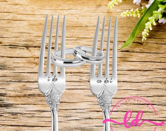 Personalized Wedding Forks | Laser Engraved | Anniversary Wedding Engagement | Gift for Couple | Set with Gift Box | Silver | Custom