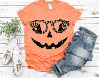 Cara de calabaza con gafas de leopardo PNG PDF Descarga digital pestañas Jack O Lantern