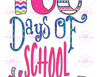100 Tage Schule Punkte Chevron Pfeil PNG Transfer Digital Download | Pink Blau Bunt