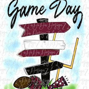 Game Day Maroon Black Direction Signs PNG Digital Download Tailgate Football Megaphone Pom Pom Goal