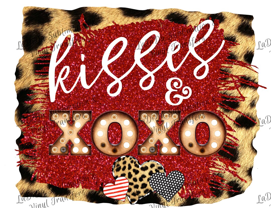 Kisses & XOXO Marquee Leopard Furry and Red Glitter Frame PNG PDF ...
