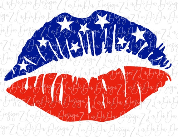 Patriotic Sublimation Transfer Red Lips Ready to Press White Blue