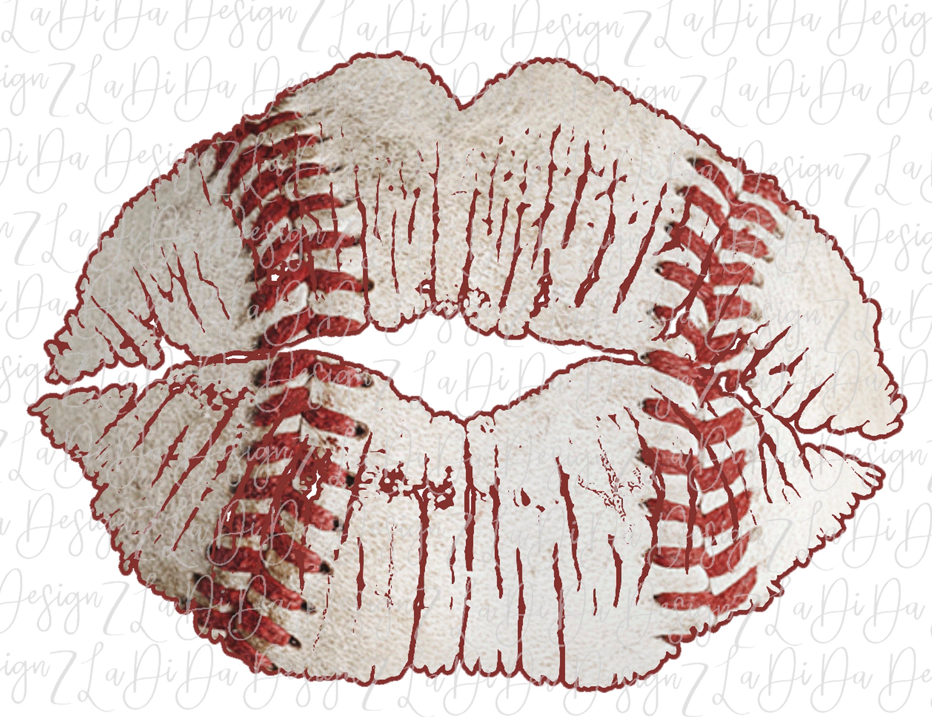 Baseball Lips Stitches SUBLIMATION Transfer Softball Red Stitches