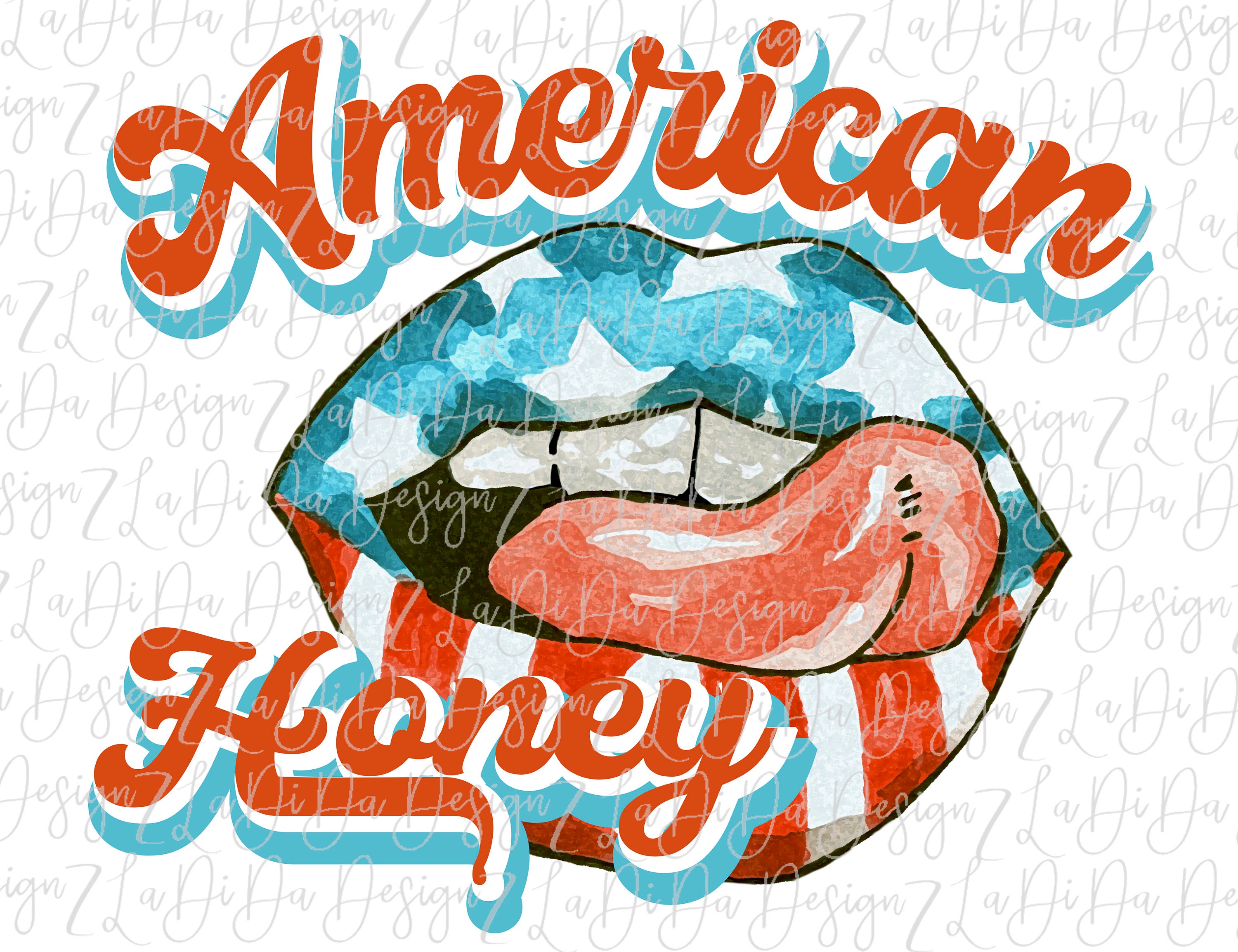 Patriotic Sublimation Transfer Red Lips Ready to Press White Blue