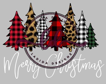 Frohe Weihnachten Buffalo Plaid und Leopard Gepard Weihnachtsbäume PNG Digital Download grün rot schwarz weiß