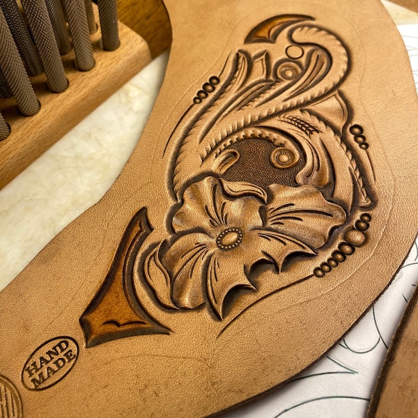 Spur Straps No. 3. Leather carving / tooling pattern / stencils. Western / Sheridan leather carving / tooling. PDF Digital Download