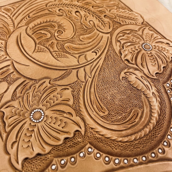 Leather wedding bouquet wrap #1. Leather tooling pattern / carving pattern / stencil. Feather and / oak. PDF digital download