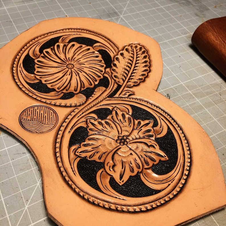 Leather carving / tooling pattern. Sheridan double flower. PDF Etsy