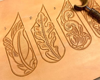 Pancake sheath 1, 2 & 3. 3x Leather tooling / carving Pattern / stencils. 3x feather, oak and flower pancake sheaths. PDF digital download