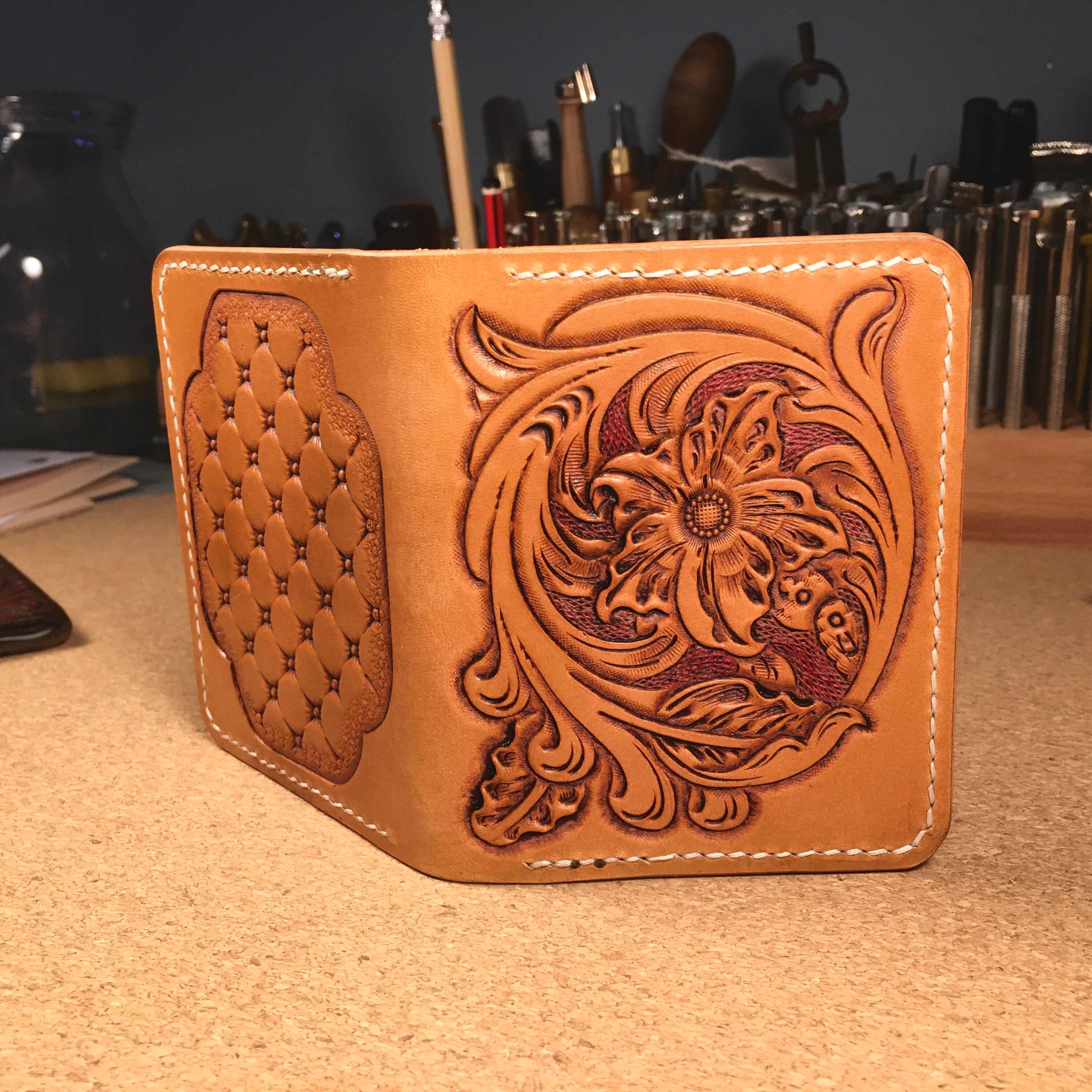 Handmade tooled / carved leather card wallet. Handmade Leather Etsy