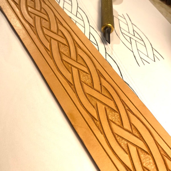 Leather belt tooling pattern / carving pattern / stencil. Celtic knot / spiral Viking themed belt pattern. PDF digital download