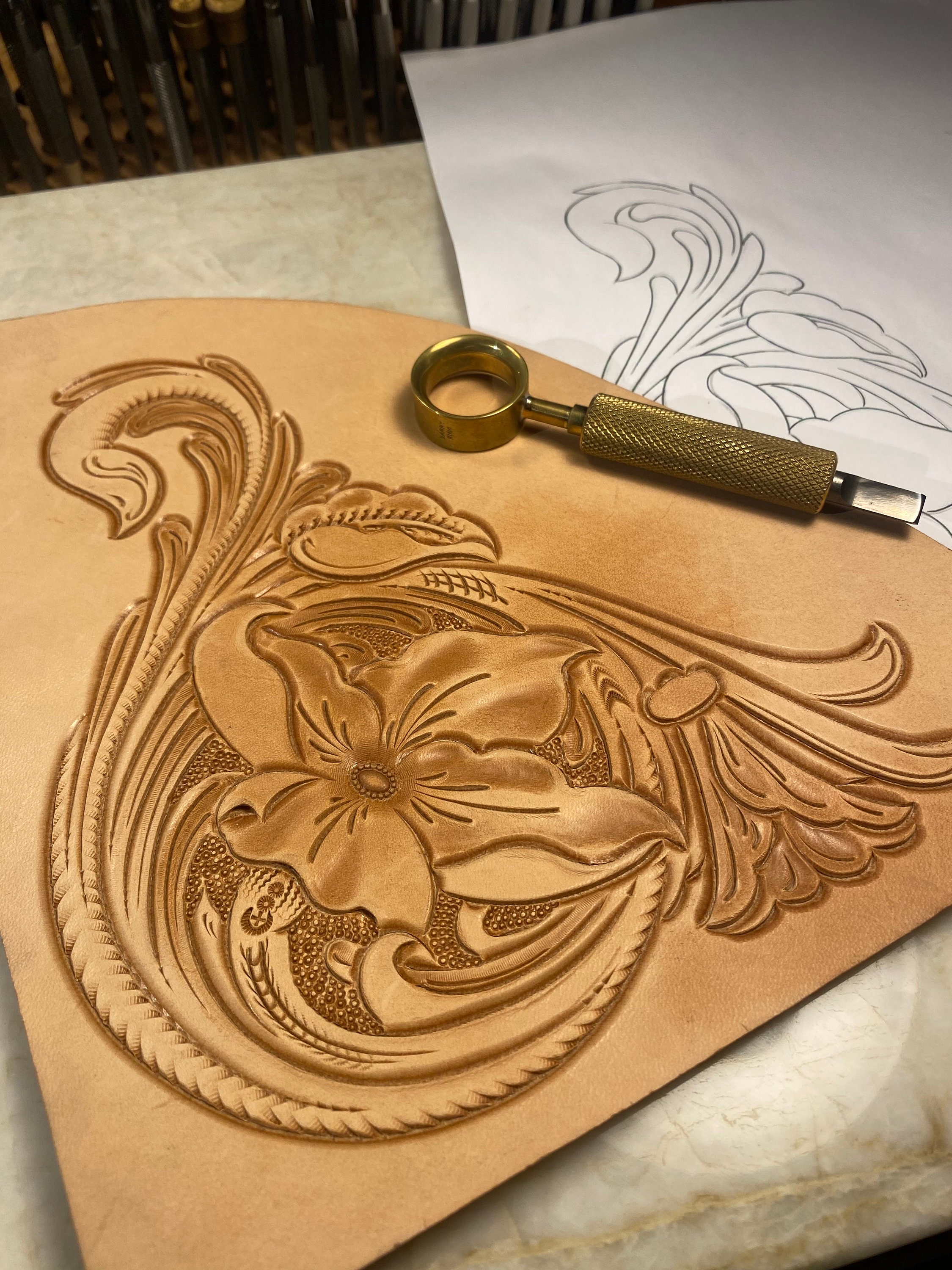 Leather Tooling / Carving Patterns / Stencils. Floral Corner Pattern Leather Tooling / Carving Patterns / Stencils. Floral Corner Pattern