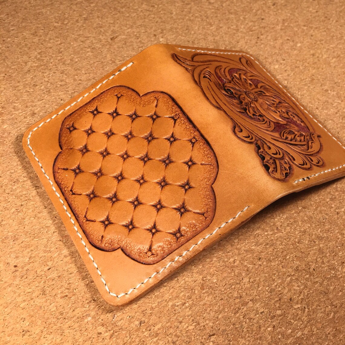 Handmade tooled / carved leather card wallet. Handmade Leather Etsy
