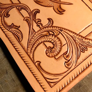 Leather tooling patterns / carving pattern / stencil. Corner vinework with border. PDF digital download. Vine work corner pattern number 1.