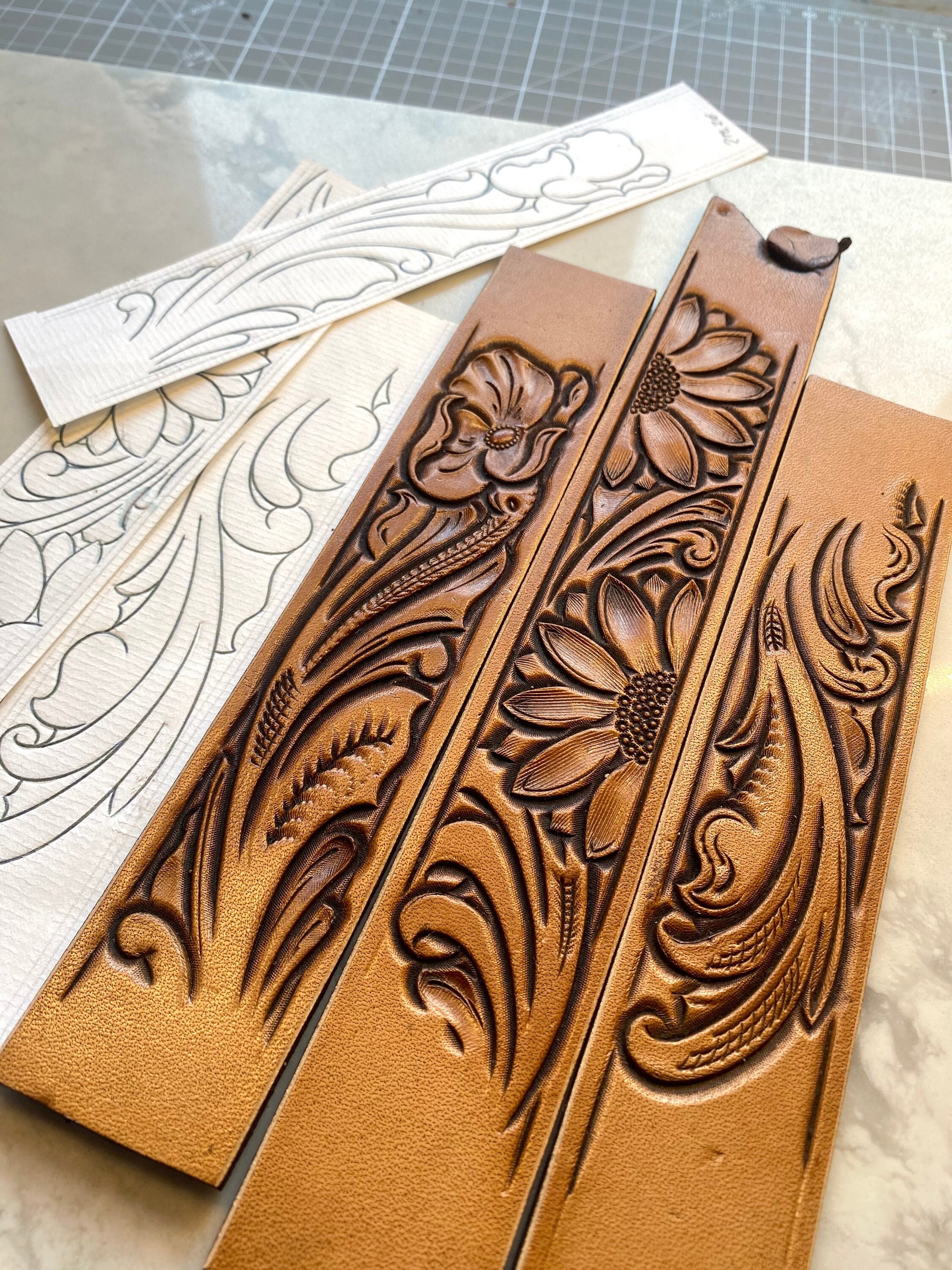 3x Leather Belt Tooling Patterns / Carving Pattern / Stencil. Feather  Themed Belt Pattern Number 1 PDF Digital Download. 