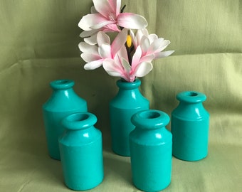 5 Victorian Stoneware bottle / pot  updated with ceramic paint, home decor, gift, storage , display