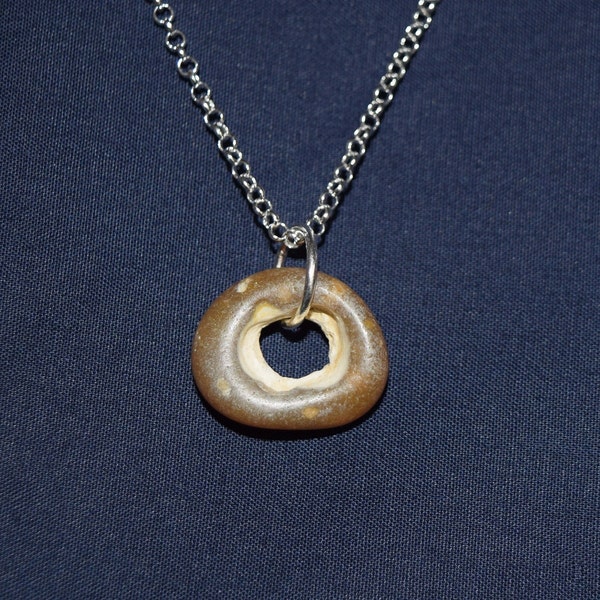 lucky Pebble pendant / necklace, silver plated Chain, found on the beach foreshore.
