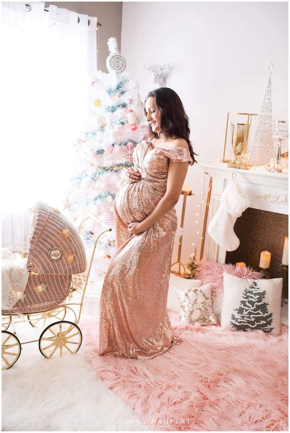 Gold Sequin Maternity Gown Photoshoot ...