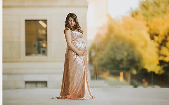 Gold Sequin Maternity Gown Photoshoot ...