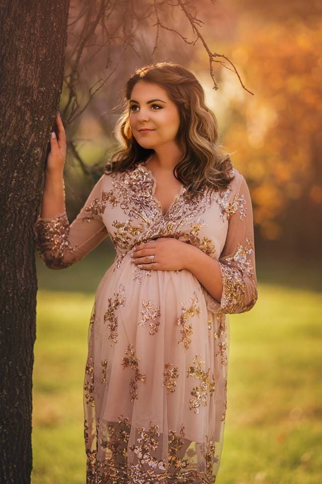 white and gold maternity gown