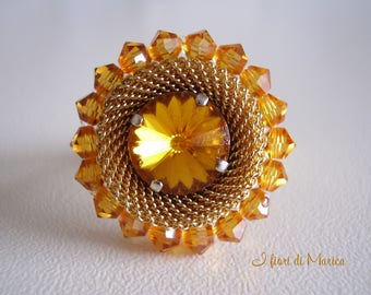Swarovski Cabochon ring and metal ring