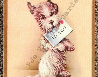 Vintage Terrier Puppy Dog Birthday Greeting Card Adorable Digital Download Image
