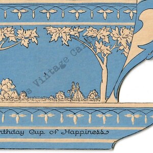 Digital Download Vintage Birthday Card Blue Teacup Diecut Image Greeting Card