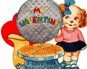 Vintage Valentine Little Girl Doggie Puppy Dog Waffle Iron 1920s-1930s  Digital Download