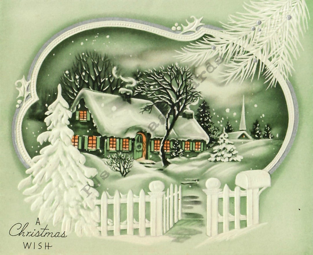 Digital Christmas Card Beautiful Snowy Snow Scene House Cottage Trees ...
