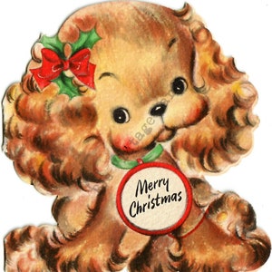 The Most Adorable Christmas Puppy Dog Spaniel Vintage Card Image image 1