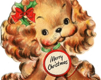 The Most Adorable Christmas Puppy Dog Spaniel Vintage Card Image!