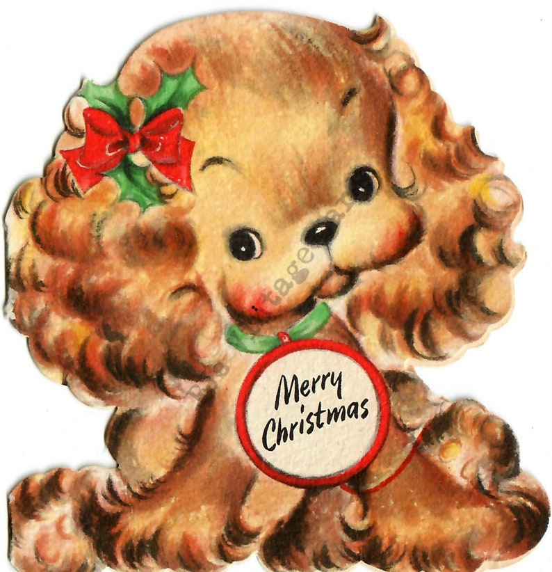 The Most Adorable Christmas Puppy Dog Spaniel Vintage Card Image image 1