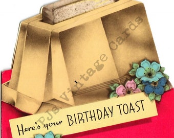 Vintage Toaster Birthday Greeting Card 1930s Digital Download Image Fabulous!