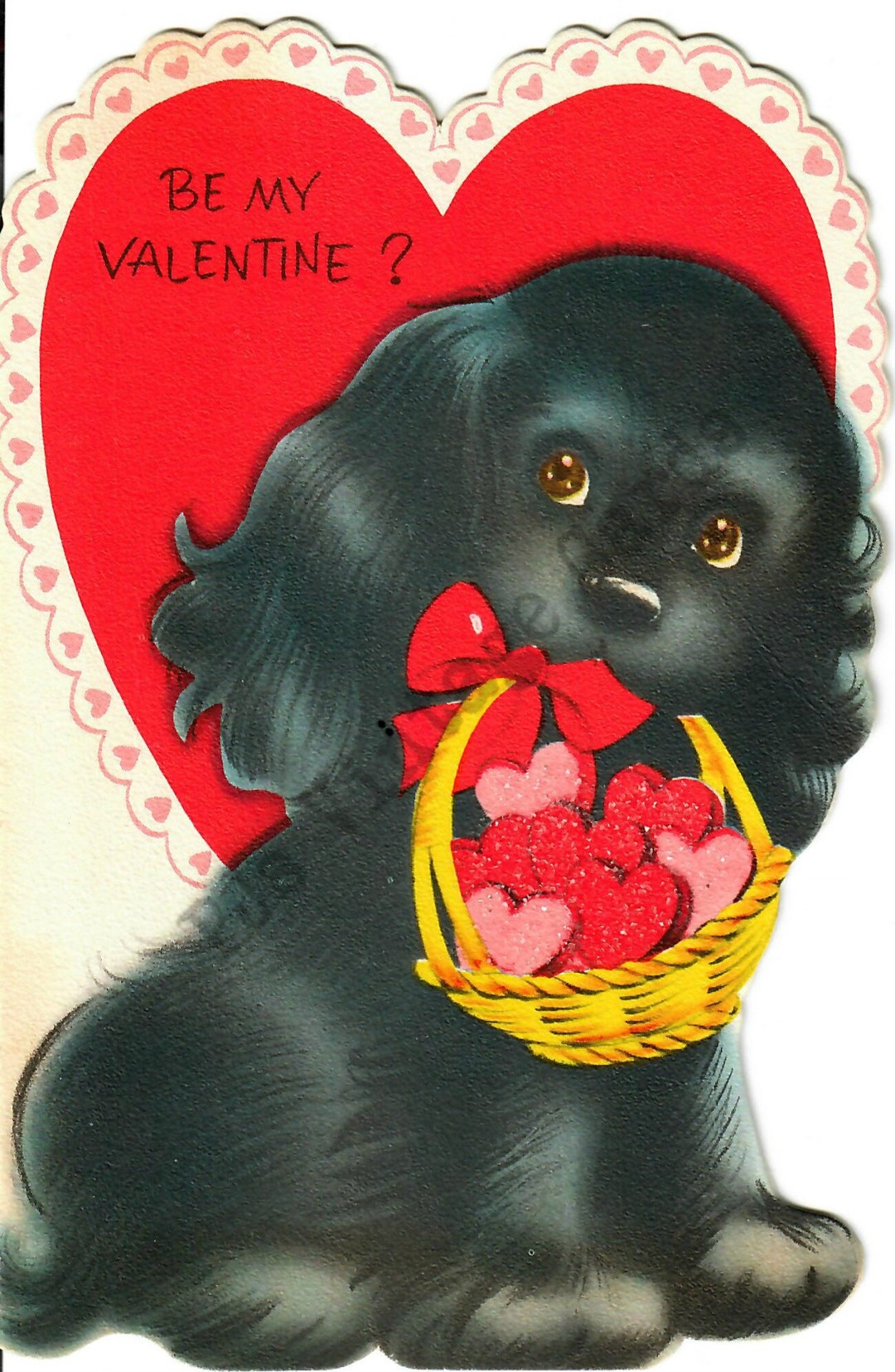 Cute Black Cocker Spaniel Puppy Dog Vintage Valentine Card Lace Edge ...
