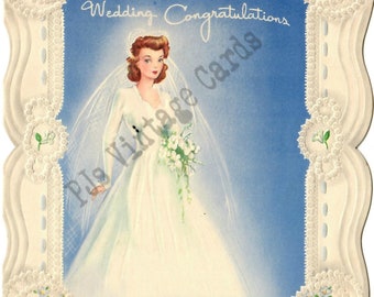 Vintage Beautiful Bride Wedding Bridal Ornate Ivory Frame Blue Greeting Card Image Digital Download