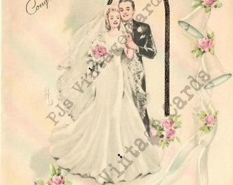 Vintage Wedding Bride & Groom Greeting Card Digital Download Image 1930s-40s