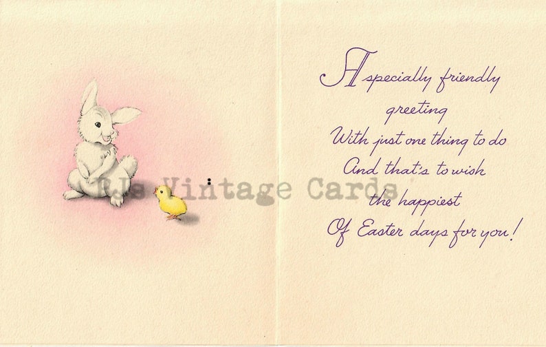 Vintage Pink Easter Card White Singing Bunnies Yellow Chicks Digital Download