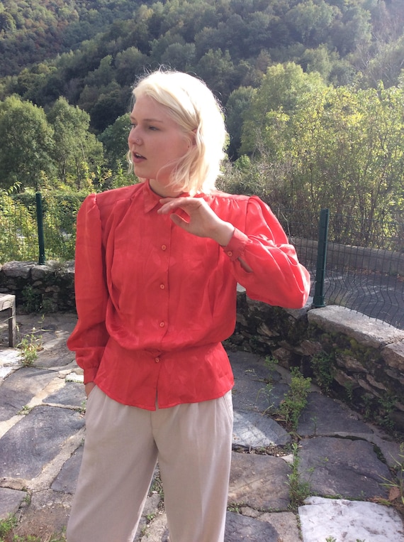 Vintage 1980's Coral/red silk effect Blouse