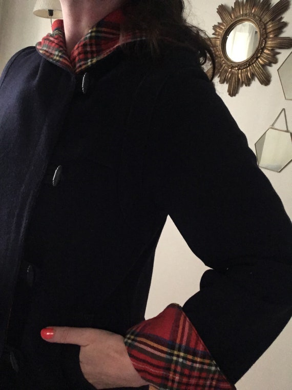 Navy Wool & tratan vintage belted duffel coat