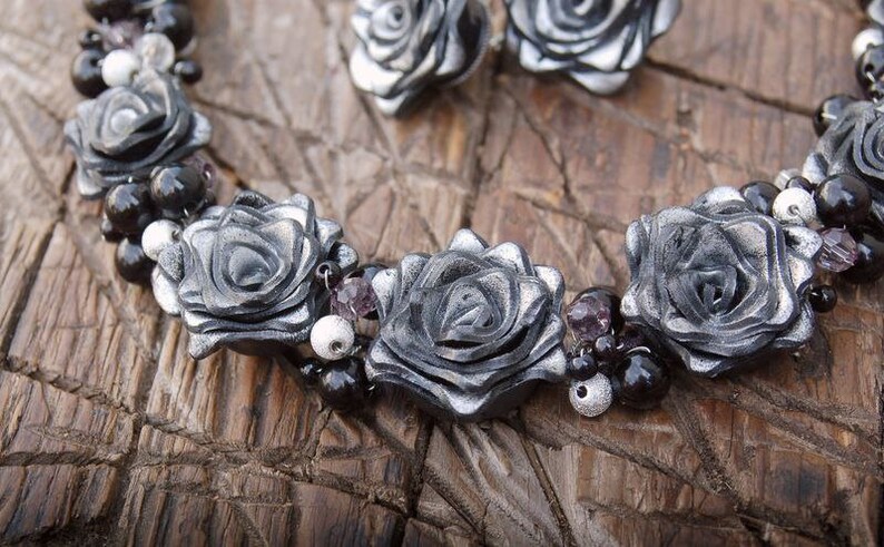 Jewelry Set Black Rose Necklace Black Rose Black Rose earrings Black earrings Black necklace Gift for her Gothic Jewelry gift sets