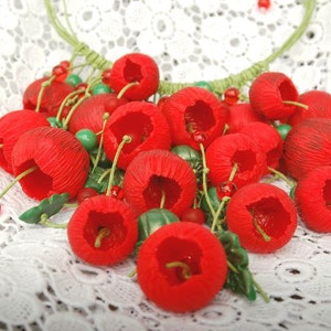 Set di gioielli Collana di fiori di papavero Orecchini di papavero Papavero Gioielli di papavero Collana di fiori Regalo per lei Orecchini di fiori Orecchini rossi