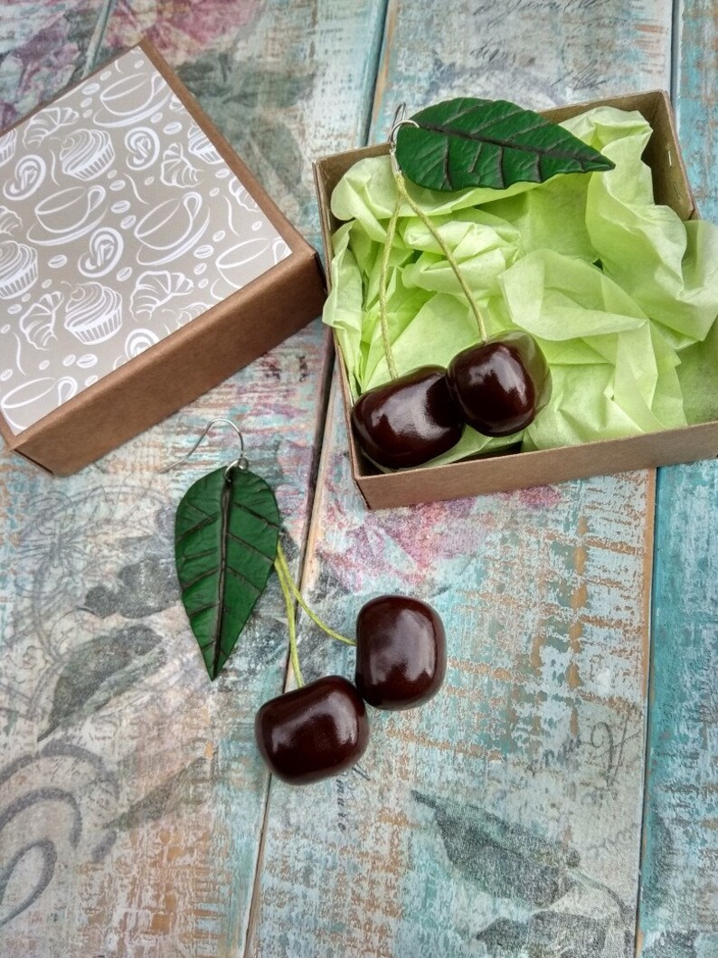 Earrings Black Cherry Red Earrings Jewelry Cherry Earrings Etsy
