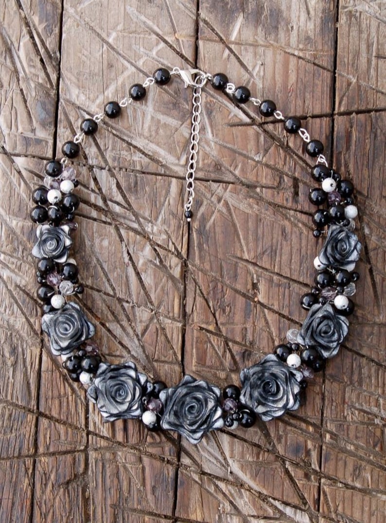 Jewelry Set Black Rose Necklace Black Rose Black Rose earrings Black earrings Black necklace Gift for her Gothic Jewelry gift sets